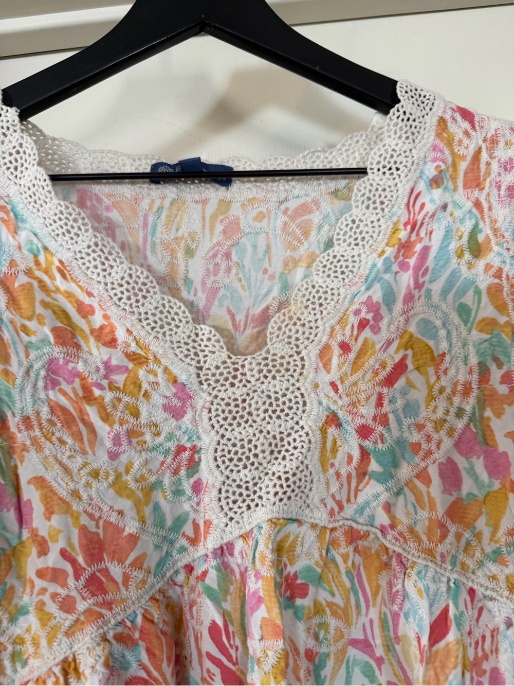 Democracy Floral Lace-Trim Peasant Blouse - Multi color Boho Flowy - Picture 3 of 9
